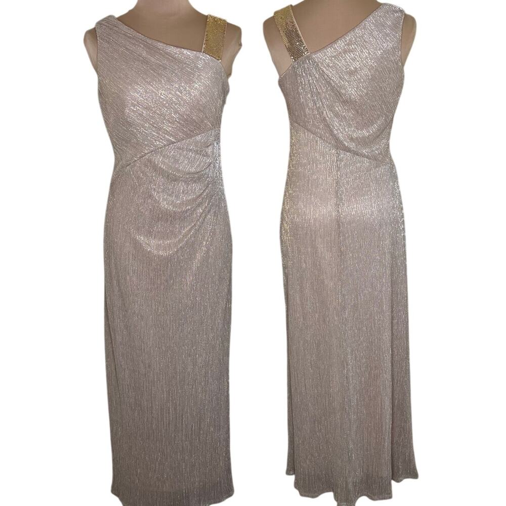 Sangria Evening Gown 4 Women Elegant Metallic Gold Formal Special Occasion Dress